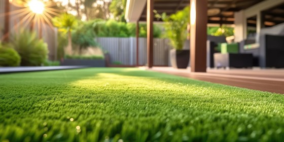Jardin avec gazon synthétique.