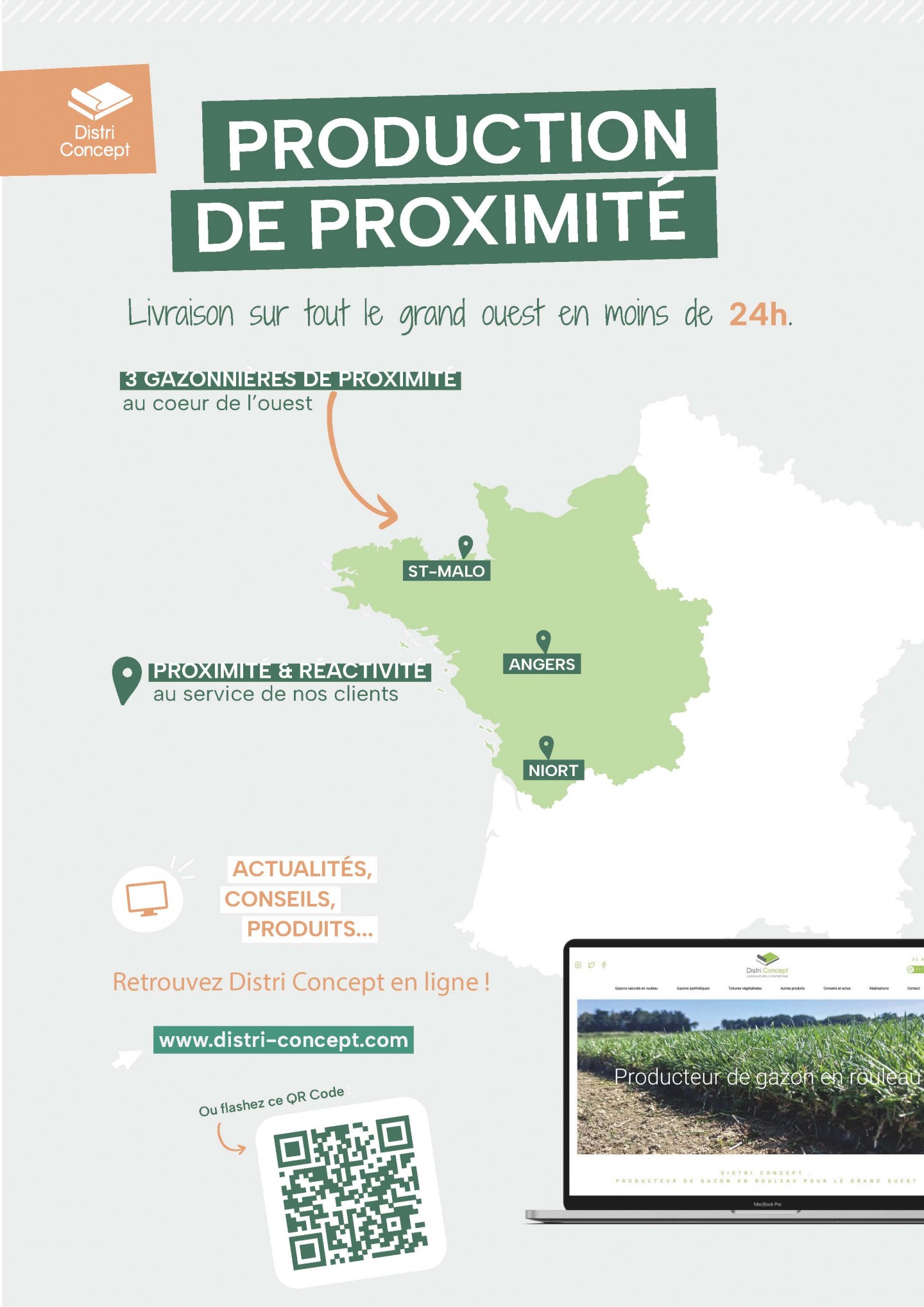 Carte des 3 gazonnières de Distri Concept - Production de gazon naturel en rouleau